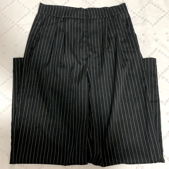 Ardene Black Pinstripe Wide Leg Pants - Picture 2 of 5